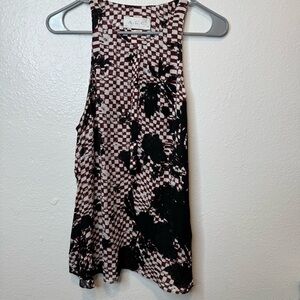 A.L.C. 100% Silk Checkered and Floral Artsy Sleeveless Blouse Size Medium